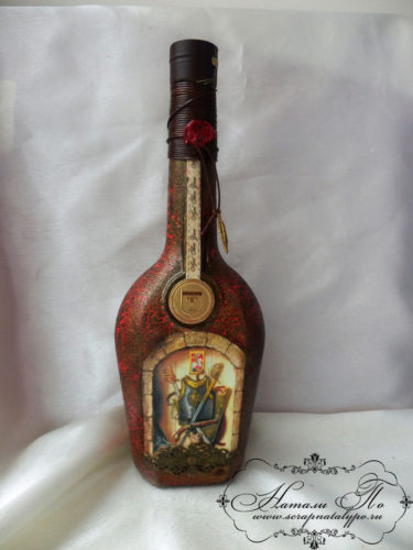 Декупаж бутылки, Путь воина, декор бутылок в Севастополе